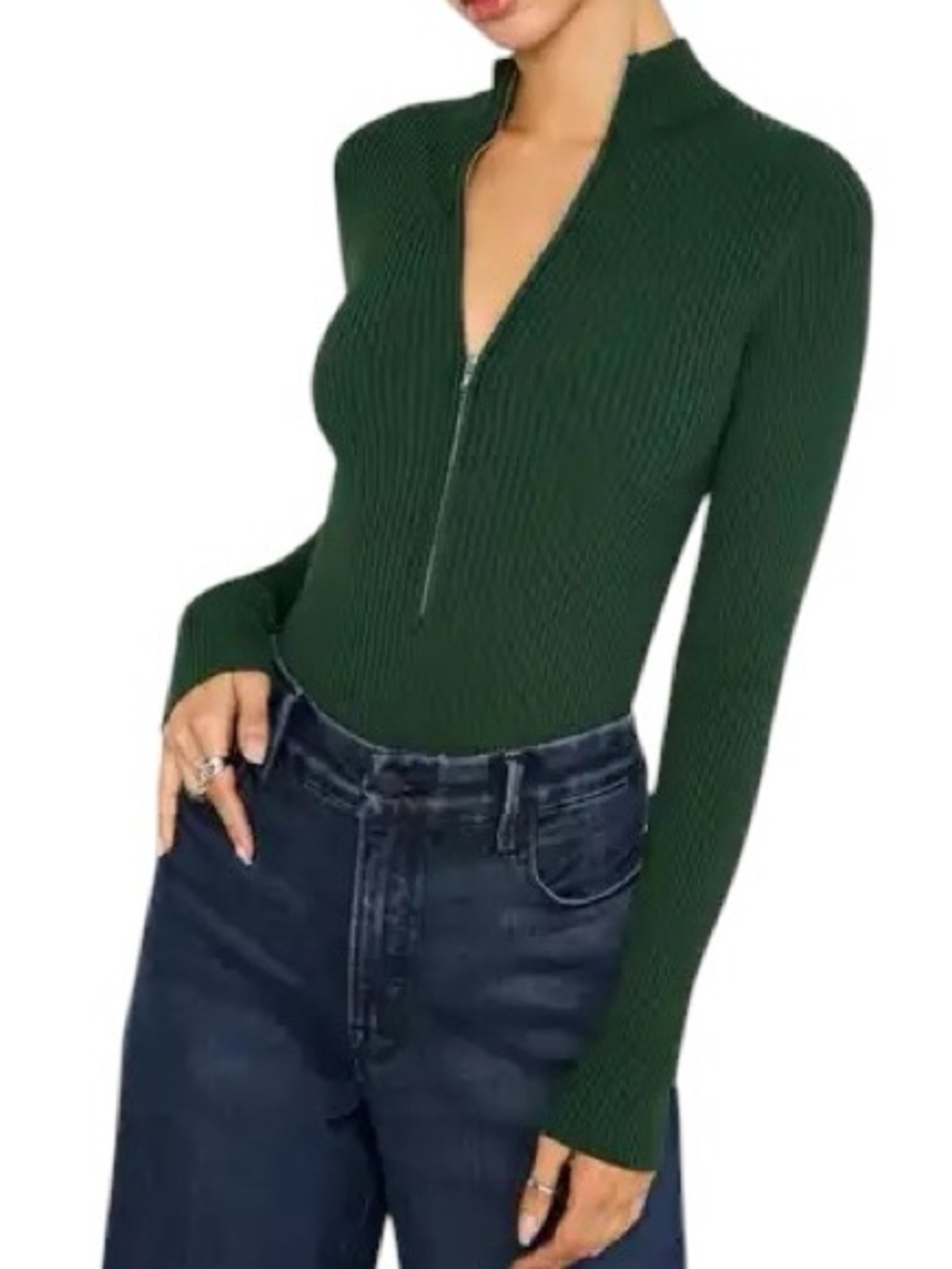 Good American Virgo Long Sleeve Rib Thong Bodysuit